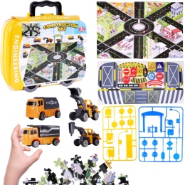 Zestaw Pojazdy Budowlane W Walizce Na Kółkach Miasteczko Plansza Puzzle