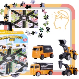 Zestaw Pojazdy Budowlane W Walizce Na Kółkach Miasteczko Plansza Puzzle
