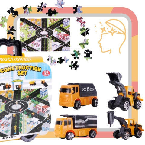 Zestaw Pojazdy Budowlane W Walizce Na Kółkach Miasteczko Plansza Puzzle Zestaw Pojazdy Budowlane W Walizce Na Kółkach Miasteczko Plansza Puzzle