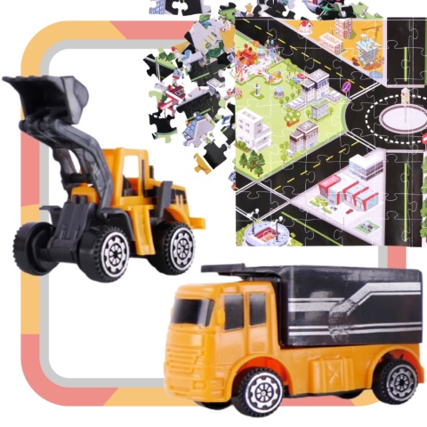 Zestaw Pojazdy Budowlane W Walizce Na Kółkach Miasteczko Plansza Puzzle Zestaw Pojazdy Budowlane W Walizce Na Kółkach Miasteczko Plansza Puzzle