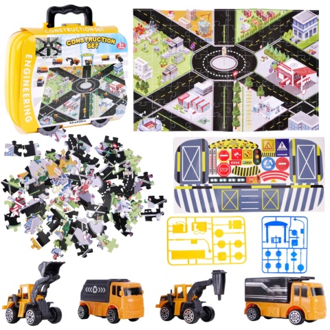 Zestaw Pojazdy Budowlane W Walizce Na Kółkach Miasteczko Plansza Puzzle Zestaw Pojazdy Budowlane W Walizce Na Kółkach Miasteczko Plansza Puzzle