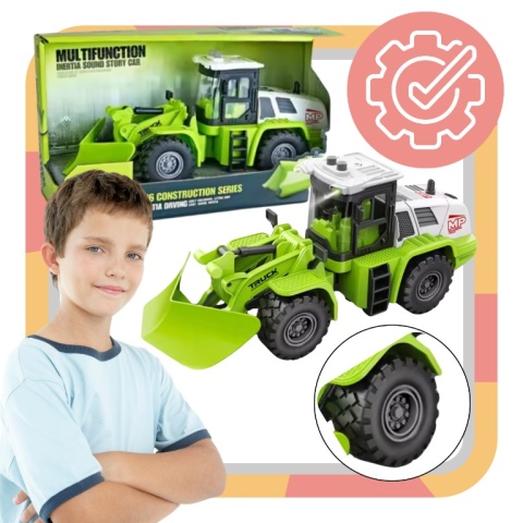 Zielony Pług Śnieżny Efekty Świetlne Ruchome Ramię Traktor Odśnieżarka 1:16 Zielony Pług Śnieżny Efekty Świetlne Ruchome Ramię Traktor Odśnieżarka 1:16