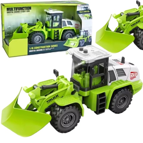 Zielony Pług Śnieżny Efekty Świetlne Ruchome Ramię Traktor Odśnieżarka 1:16 Zielony Pług Śnieżny Efekty Świetlne Ruchome Ramię Traktor Odśnieżarka 1:16
