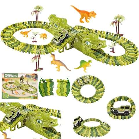 Duży Zestaw Tor Wyścigowy Dinozaury Przeszkód Autko Figurki Klocki 140El Duży Zestaw Tor Wyścigowy Dinozaury Przeszkód Autko Figurki Klocki 140El