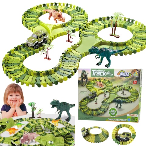 Tor Wyścigowy Dinozaury Zestaw Park Przeszkód Autko Figurki Klocki 120El Tor Wyścigowy Dinozaury Zestaw Park Przeszkód Autko Figurki Klocki 120El