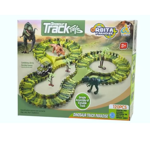 Tor Wyścigowy Dinozaury Zestaw Park Przeszkód Autko Figurki Klocki 120El Tor Wyścigowy Dinozaury Zestaw Park Przeszkód Autko Figurki Klocki 120El
