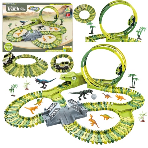 Tor Wyścigowy Dinozaury Zestaw Park Przeszkód Autko Pętla Klocki 159El Tor Wyścigowy Dinozaury Zestaw Park Przeszkód Autko Pętla Klocki 159El