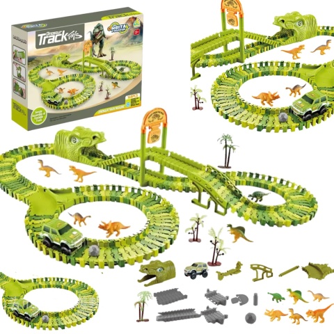 Zestaw Tor Wyścigowy Dinozaury Park Przeszkód Autko Figurki Klocki 168El Zestaw Tor Wyścigowy Dinozaury Park Przeszkód Autko Figurki Klocki 168El