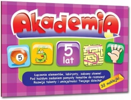 Akademia 5 lat łamigłówki labirynty zagadki i naklejki Wydawnictwo GREG