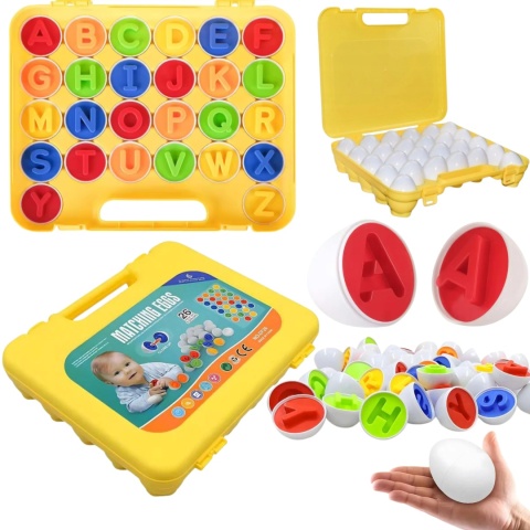 Duży Zestaw Układanka Gra Edukacyjna Sorter Montessori Klocki Jajka Litery Duży Zestaw Układanka Gra Edukacyjna Sorter Montessori Klocki Jajka Litery