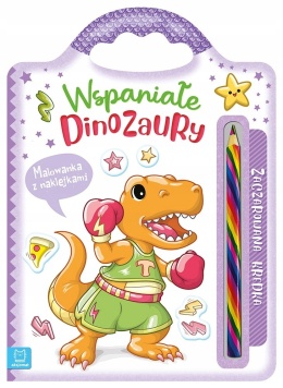 Kolorowanka dinozaury dla dzieci + naklejki i zaczarowana tęczowa kredka