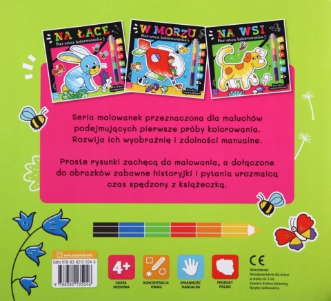 Kolorowanka dla dzieci Na łące + kredka segmentowa Malowanka Aksjomat Kolorowanka dla dzieci Na łące + kredka segmentowa Malowanka Aksjomat