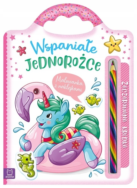 Kolorowanka jednorożce dla dzieci naklejki i kredka tęczowa Malowanka Kolorowanka jednorożce dla dzieci naklejki i kredka tęczowa Malowanka