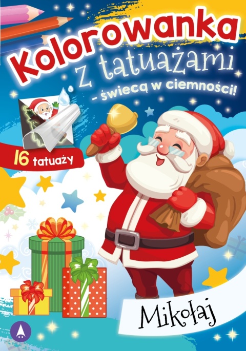 Kolorowanka z tatuażami Mikołaj świąteczna malowanka dla dzieci Skrzat