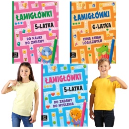 Łamigłówki Zestaw 3 książek dla dzieci 5-latka i 6-latka, nauka i zabawa