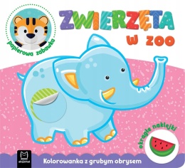 Zwierzęta w zoo kolorowanka z grubym obrysem okrągłymi naklejkami Aksjomat